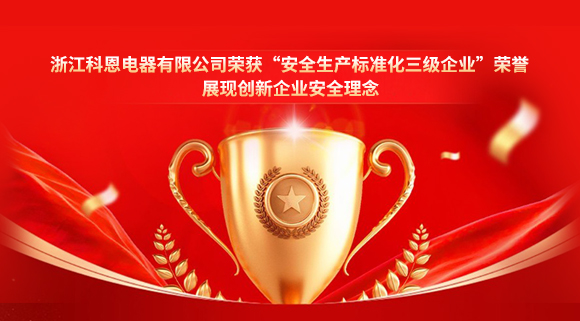 浙江科恩電器有限公司榮獲“安全生產(chǎn)標(biāo)準(zhǔn)化三級企業(yè)”榮譽(yù)，展現(xiàn)創(chuàng)新企業(yè)安全理念！